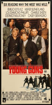 9c991 YOUNG GUNS Aust daybill 1988 Emilio Estevez, Charlie Sheen, Kiefer Sutherland, Phillips!