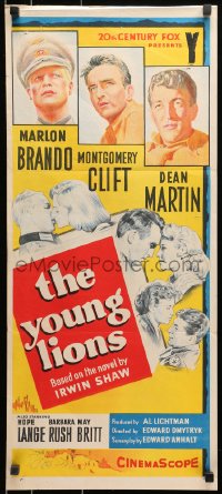 9c993 YOUNG LIONS Aust daybill 1958 art of Nazi Marlon Brando, Dean Martin & Montgomery Clift!