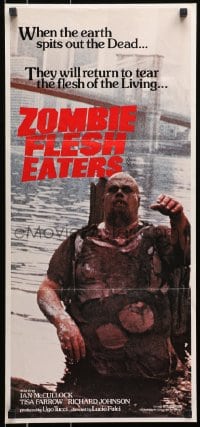 9c998 ZOMBIE Aust daybill 1986 Lucio Fulci's Zombi 2, cool art of zombie horde heading to city!