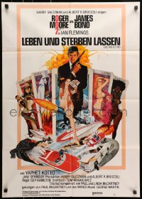 9c329 LIVE & LET DIE German 1973 McGinnis art of Moore as James Bond & sexy tarot cards!