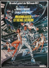 9c335 MOONRAKER German R1980s art of Roger Moore as James Bond & sexy space babes by Goozee!