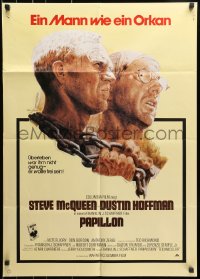 9c340 PAPILLON German R1970s great art of prisoners Steve McQueen & Dustin Hoffman by Tom Jung!