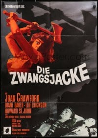 9c350 STRAIT-JACKET German 1964 art of crazy ax murderer Joan Crawford, directed by William Castle!