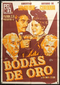 9c206 BODAS DE ORO export Mexican poster 1956 Jeba Pucitef art of top cast!