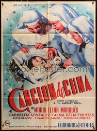 9c208 CANCION DE CUNA Mexican poster 1953 artwork of three nuns with baby by Josep Renau!