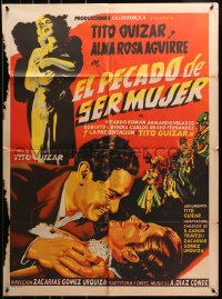 9c219 EL PECADO DE SER MUJER Mexican poster 1955 art of Tito Guizar romancing Alma Rosa Aguirre!