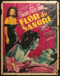 9c223 FLOR DE SANGRE Mexican poster 1951 great romantic love triangle art, flower of blood!