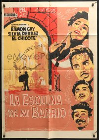 9c226 LA ESQUINA DE MI BARRIO export Mexican poster 1957 Ramon Gay, Silvia Derbez, cool musical artwork!