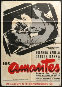 9c231 LOS AMANTES export Mexican poster 1956 Lovers, cool close-up up romantic artwork!