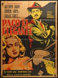 9c236 PACO EL ELEGANTE Mexican poster 1952 Juan Antonio Vargas Ocampo crime noir-like art!