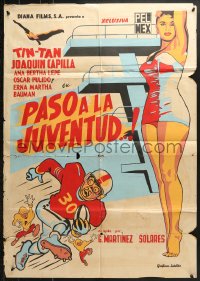 9c237 PASO A LA JUVENTUD export Mexican poster 1962 artwork of football player Tin Tan German Valdes