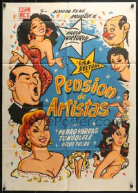 9c239 PENSION DE ARTISTAS export Mexican poster R1960s great art of top stars!