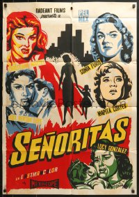 9c244 SENORITAS Mexican poster 1959 Fernando Mendez, Christine Martel, Sonia Furio, dramatic!