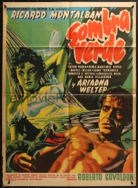 9c246 SOMBRA VERDE Mexican poster 1956 art of Ricardo Montalban attacked by snake by sexy woman!