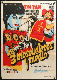 9c248 THREE & A HALF MUSKETEERS export Mexican poster 1957 cool artwork of wacky Tin-Tan!
