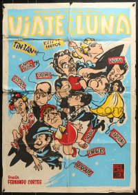 9c256 VIAJE A LA LUNA export Mexican poster 1958 Tin-Tan, Kitty de Hoyos, great wacky artwork of cast!