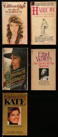 9d329 LOT OF 5 ACTRESS BIOGRAPHY PAPERBACK BOOKS 1960s-1980s Jean Harlow, Gloria Swanson & more!