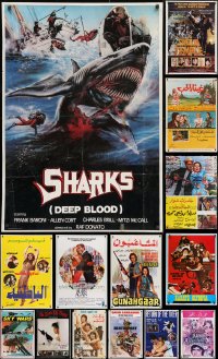 9d444 LOT OF 17 FORMERLY FOLDED LEBANESE POSTERS 1970s-1980s cool images from a variety of movies!
