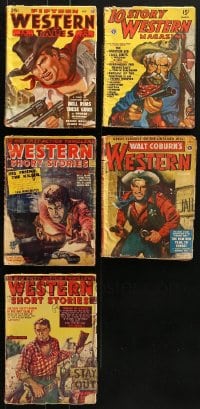 9d391 LOT OF 5 WESTERN PULP MAGAZINES 1940s-1950s filled with cool cowboy images & stories!