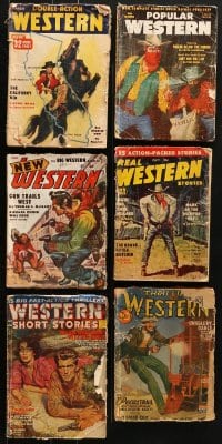 9d386 LOT OF 6 WESTERN PULP MAGAZINES 1940s-1950s filled with cool cowboy images & stories!