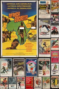 9d115 LOT OF 35 FOLDED SPANISH LANGUAGE ONE-SHEETS 1960s-1980s images from a variety of movies!