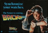 9f157 BACK TO THE FUTURE II teaser British quad 1989 Michael J. Fox as Marty, synchronize your watch