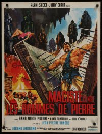 9f844 HERCULES AGAINST THE MOON MEN French 24x31 1965 art of mightiest man Sergio Ciani by DiStefano!