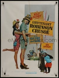 9f861 LT. ROBIN CRUSOE, U.S.N. French 24x32 1966 Disney, cool art of Dick Van Dyke w/Nancy Kwan!