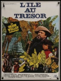 9f901 TREASURE ISLAND French 23x31 1972 great image of Orson Welles as pirate Long John Silver!