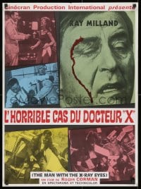 9f912 X: THE MAN WITH THE X-RAY EYES French 22x30 1971 Ray Milland strips souls & bodies, cool art!