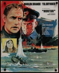 9f973 MORITURI French 17x21 1965 art of Marlon Brando & Nazi captain Yul Brynner, The Saboteur!