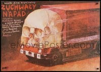 9f713 DVOYNOY OBGON Polish 27x37 1984 wild Michal Piekarski art of semi truck with skull cab!