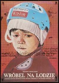 9f761 VOROBEY NA LDU Polish 27x38 1984 sports hockey comedy, funny artwork by Maciej Kalkus!
