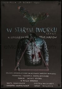 9f764 W STARYM DWORKU Polish 27x38 1985 cool Waniek art of bloodied shirt & vampire bat!