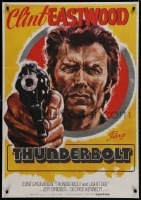 9f025 THUNDERBOLT & LIGHTFOOT Swedish 1974 McGinnis artwork of Clint Eastwood with HUGE gun!
