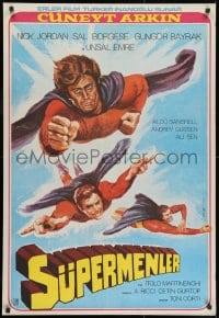 9f036 3 SUPERMEN AGAINST GODFATHER Turkish 1979 wonderful art of flying superheros!