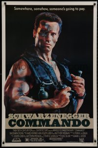 9g592 COMMANDO 1sh 1985 Arnold Schwarzenegger is going to make someone pay!