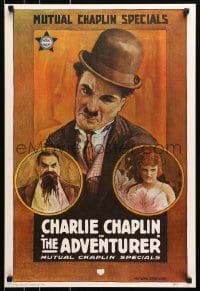 9g386 ADVENTURER 20x29 commercial poster 1980s cool art of Charlie Chaplin, Edna Purviance!