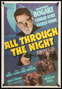 9g387 ALL THROUGH THE NIGHT 20x29 commercial poster 1980s cool image of Humphrey Bogart w/gun!