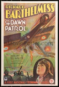 9g402 DAWN PATROL 20x29 commercial poster 1980s art of Richard Barthelmess & WWI dogfight!