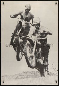 9g407 DOUBLE JUMP 25x37 Swiss commercial poster 1969 two men racing on motorcycle dirt bikes!