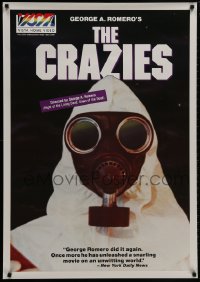 9g482 CRAZIES 28x40 video poster R1980s George Romero, great super close image of creepy hooded man in gas mask!