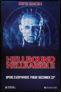 9g699 HELLBOUND: HELLRAISER II teaser 1sh 1988 Clive Barker, close-up of Pinhead, he's back!