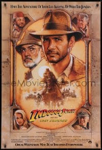 9g724 INDIANA JONES & THE LAST CRUSADE advance 1sh 1989 Ford/Connery over a brown background by Drew