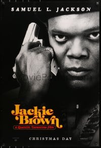 9g734 JACKIE BROWN teaser 1sh 1997 Quentin Tarantino, cool image of Samuel L. Jackson with gun!
