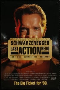 9g759 LAST ACTION HERO advance DS 1sh 1993 great images of tough Arnold Schwarzenegger