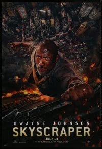 9g897 SKYSCRAPER teaser DS 1sh 2018 Dwayne The Rock Johnson perilously hanging from skyscraper edge!