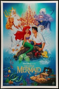 9g279 LITTLE MERMAID 18x27 special 1989 Morrison art of cast, Disney underwater cartoon!