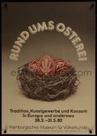 9g205 RUND UMS OSTEREI 24x33 German museum/art exhibition 1982 cool art of valuable eggs in nest!