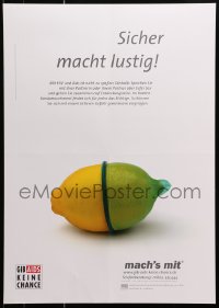 9g303 SICHER MACHT LUSTIG 17x24 German special poster 1990s HIV/AIDS, condom on lemon!
